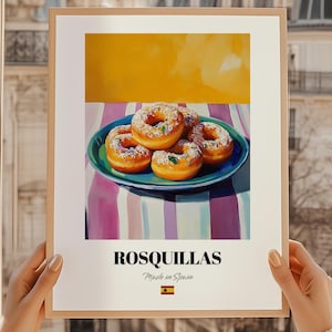 Rosquillas, Spanisches Dessert Poster, Happy Hour Menü, Wüstenmalerei, Bäckerei Marketing, Esszimmer Poster