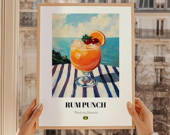 Punch au rhum, boisson jamaïcaine, poster punch au rhum, déco bar jamaïcain, art mural boisson, cadeau ami de la Jamaïque, art mural cuisine