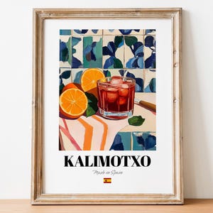 Póster con impresión artística de Kalimotxo: obra de arte de cóctel de vino para bares y cafeterías