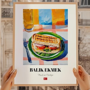 Balık Ekmek Aesthetic Print, Turkish Kitchen Wall Art, Turkish Food Illustration, Turkish Cuisine Poster