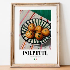 Cartaz de Polpette Italiana: Arte de Almôndegas para Paredes de Restaurantes e Cafés