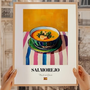 Salmorejo, pintura de comida española, pintura al óleo, póster de salmorejo, juego de bistró al aire libre, arte mural de cocina