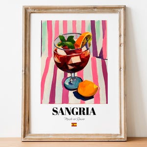 Vintage Sangria Glass Print Poster: Aesthetic Cocktail Art for Culinary Spaces