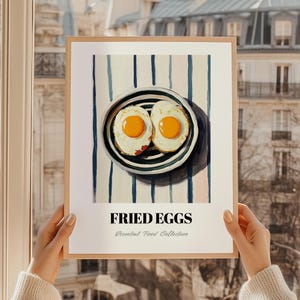Huevos fritos, póster de comida, cocina americana, menú de restaurante, pintura al óleo, póster de cocina