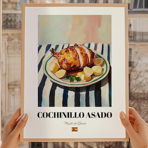 Cochinillo Asado, Pintura de Comida Española, Fiesta Española, Impresión para Comedor, Recetas de Carne, Póster para Comedor