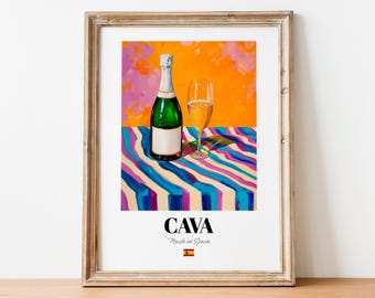 Cava Wine Wall Art Print Poster: Refreshing Sparkling Wine Artwork for Kitchens