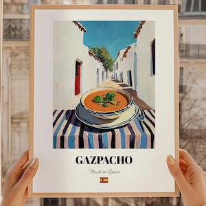 Gazpacho, poster Spaans eten, gazpacho-schilderij, gazpacho-poster, Spaanse keukenkunst, kunst aan de muur eetkamer