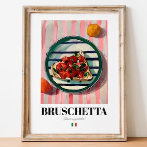 Impression d&#39;art vintage Bruschetta : affiche esthétique de cuisine italienne pour cuisine
