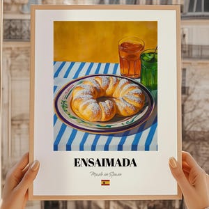 Ensaimada, Arte mural de repostería española, Recetas de repostería, Fiesta de dulces, Pintura de ensaimada, Póster para el comedor
