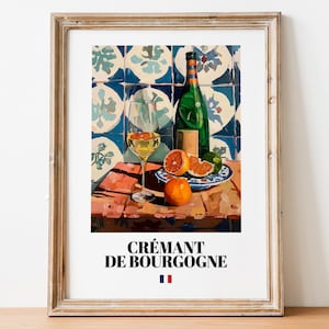 Crémant de Bourgogne Sparkling Wine Poster Print: Elegant French Wine Wall Art