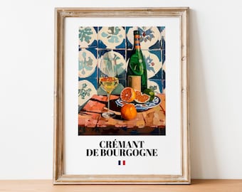 Crémant de Bourgogne Sparkling Wine Poster Print: Elegant French Wine Wall Art