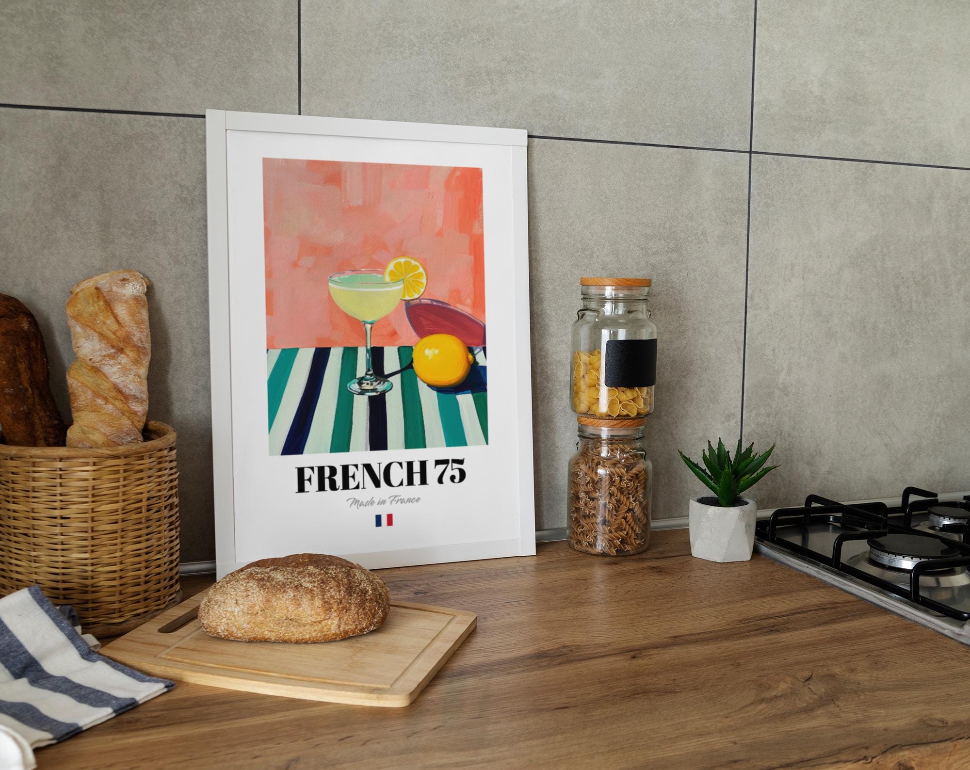 French 75 Art Print Poster: Classic Sparkling Cocktail Artwork for