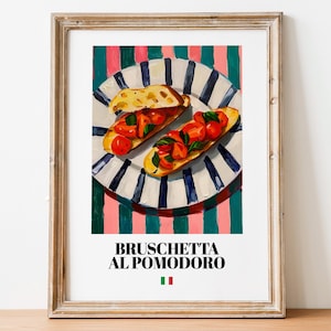 Poster Bruschetta italienne : créations artistiques d&#39;ingrédients frais pour la cuisine et les espaces de café