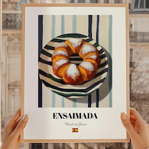 Ensaimada, Arte mural de pastel español, Pintura de ensaimada, Menú dibujado a mano, Póster de ensaimada, Impresión de cocina