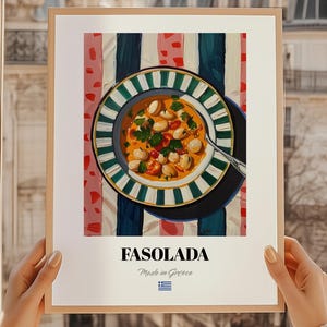 Fasolada, pintura de comida griega, impresión de fasolada, bar de aperitivos, fiesta de bolos, arte mural para el comedor