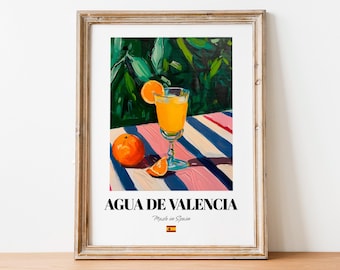 Retro Agua de Valencia Print Poster: Whimsical Cocktail Art for Homes and Cafés