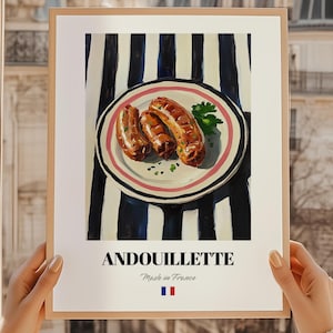 Andouillette, póster de comida francesa, impresión de andouillette, menú de despedida de soltera, estación de aperitivos, póster de cocina