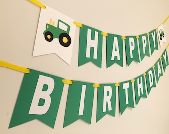 tractor happy birthday banner green yellow custom name
