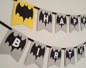 bat birthday banner custom name grey black