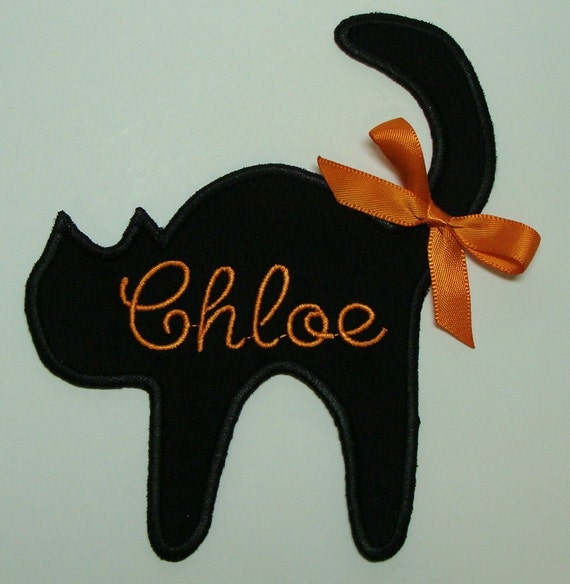Items similar to Black Cat Embroidered Applique Patch with NameSew on