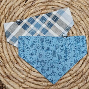 Scribble Bunny & Plaid Reversible elastic scrunchie back pet bandana