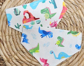 Reversible Dinosaur Print Pet Bandana, Elastic Scrunchie