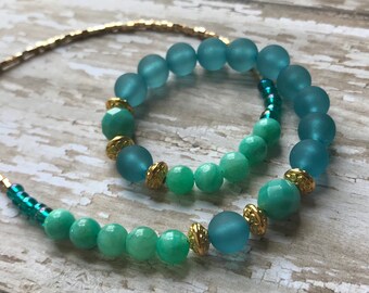 Teal and mint green necklace with gold accents