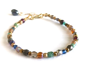 Multicolor stacking bracelet, delicate eclectic collection of multicolor beads