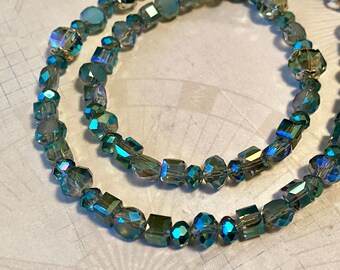 Iridescent beaded necklace in shimmering ice blue shades