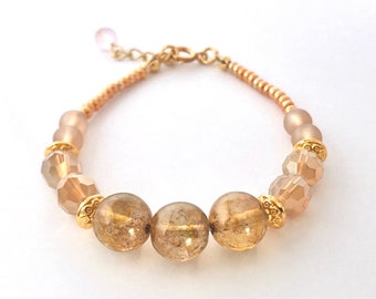 Bracelet, champagne gold, peach, buff, blush & gold