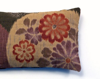 Lavender and Flax seed eye pillow in Chinese floral Print, olive green, purple and burnt orange