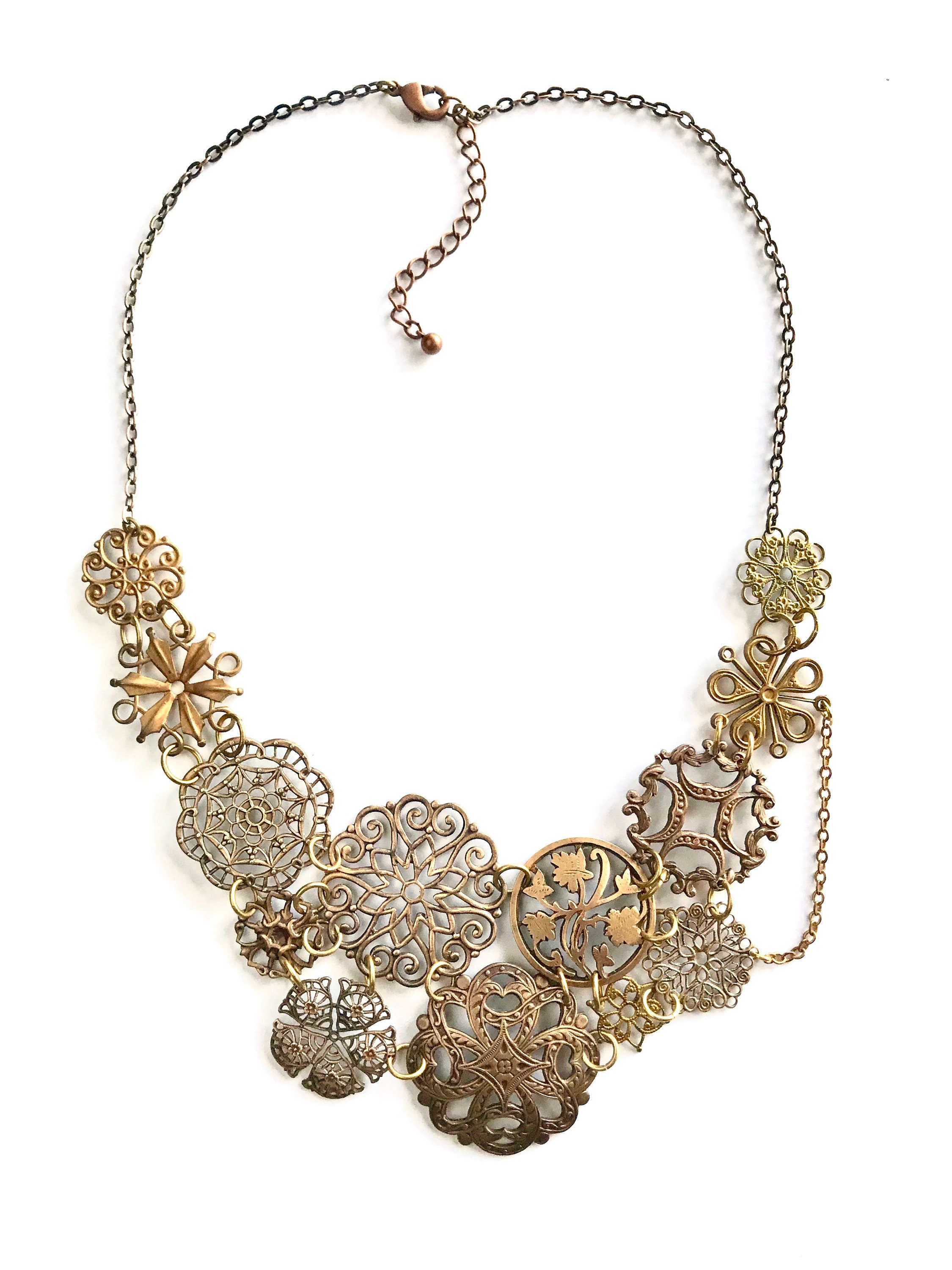 Filigree statement necklace bridal necklace antique copper | Etsy