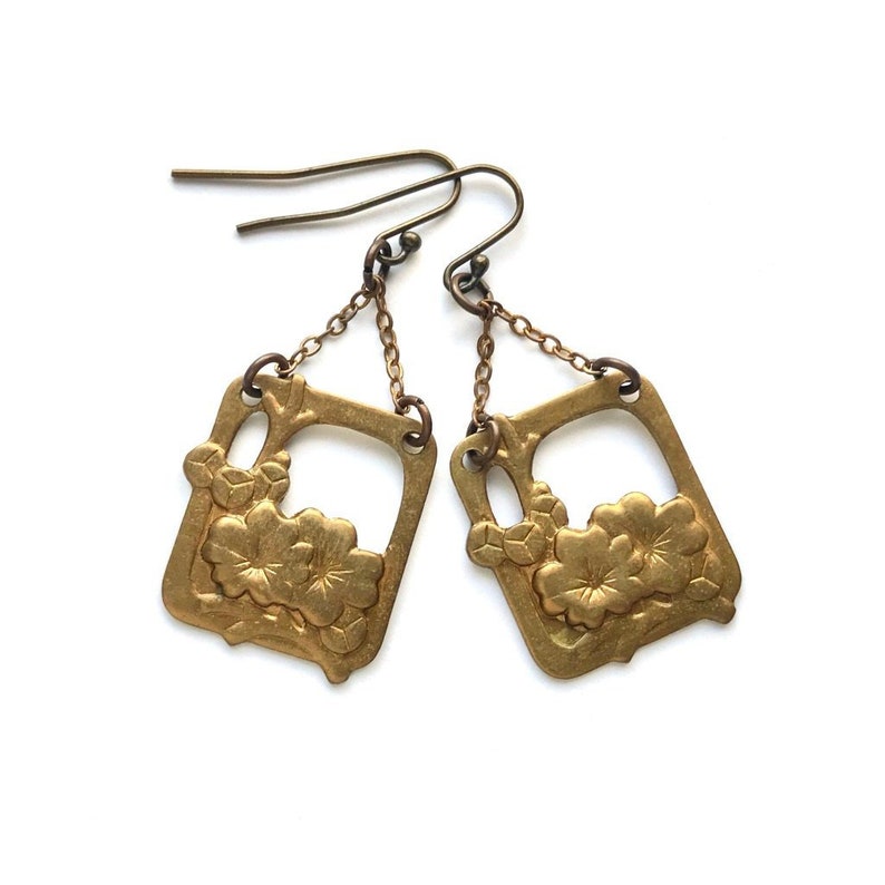 Brass Cherry Blossom Earrings image 1