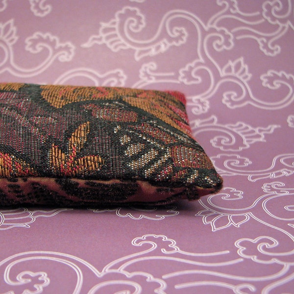 Lavender and Flax seed eye pillow in chrysanthemum brocade and flocked taffeta