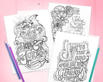 Scripture Verse Coloring Pages - Instant Digital Download - Adult Coloring Sheets - Printable Coloring Book - coloring for adults - E-Book