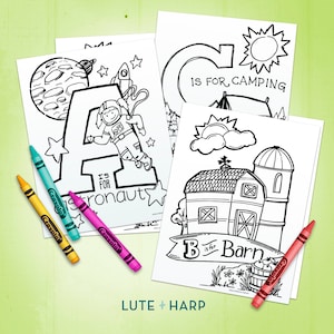 Alphabet Coloring Pages Instant Digital Download Kids Coloring Sheets Printable Coloring Book coloring for kids E-Book image 1