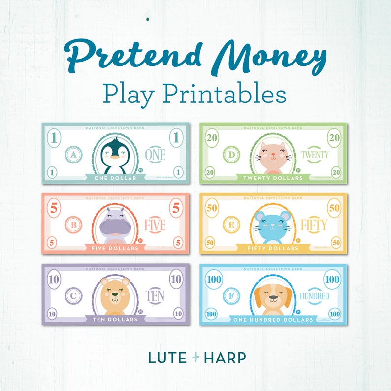 play money printable kids pretend money learning money etsy