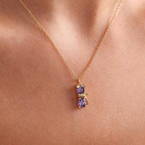 Personalized Cat Birthstone Necklace: Cat Mom Gift, Pet Lover Gift, Cat Mom Jewelry,Pet Birthstone Necklace, Pet Loss Gifts for Women