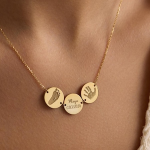 Personalized Baby Footprint Necklace with Birthstone Newborn Name Necklace Baby Handprint Necklace Baby Keepsake Stillborn Gift for New Mom