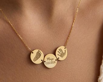 Personalized Sterling Silver Footprint Necklace: Birthstone & Handprint Keepsake
