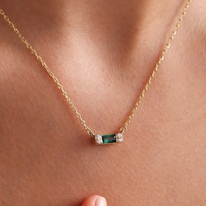 Personalized Baguette Birthstone Necklace, Custom Gold Necklace, Personalized Gift, Mother&#39;s Birthstone Jewelry ,Gift for Mom,Birthday Gift