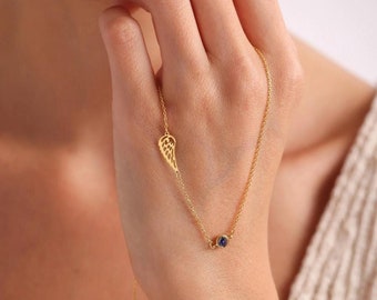 Colar de prata esterlina com pedra de nascimento e asa de anjo: joias memoriais