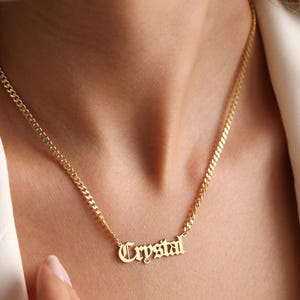 14K Gold Name Necklace with Curb Chain for Women, Dainty Custom Name Necklace, Cuban Chain Necklace, Personalized Jewelry, Gift for Mom