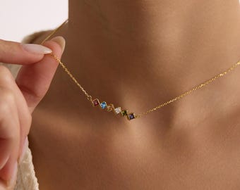 Personalized Birthstone Necklace, 14K Gold Family Birthstone Necklace, Personalized Gift, Mother's Birthstone Jewelry, Mothers Day Gift