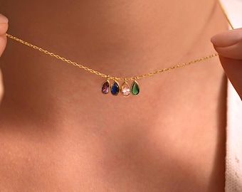 Custom teardrop Birthstone Necklace, Anniversary Gift for Bridesmaid, Birthday Graduation Gift for Her, Wedding Gift Bride Mother