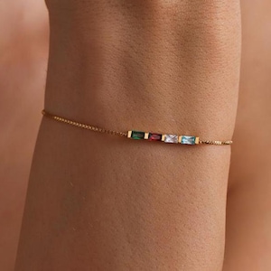 Personalized Multiple Baguette Birthstone Bracelet, 18k Gold Dainty Bracelet, Anniversary Gift, Family Gift for Her, Chrismas Gift for Mom