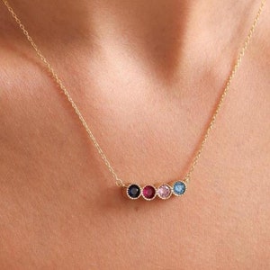 Family Birthstone Necklace: 14K Gold Personalized Mother's Jewelry