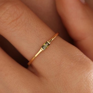 14K Gold Baguette Birthstone Ring: Dainty Stacking Ring