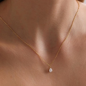 Benutzerdefinierte Teardrop Halskette, 14K Gold Diamant Birne Halskette, Birthstone Halskette, Diamant im Birnenschliff, Muttertagsgeschenk, Hochzeitsgeschenk