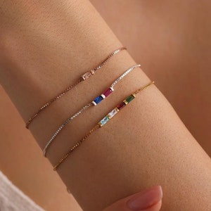 Custom Gold Birthstone Bracelet, Baguette Birthstone Bracelet, Family Birthstone Necklace, Birthstone Bracelet for Women, Mother&#39;s day gift
